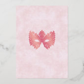 Elegant roze Masquerade Mask Quinceanera Folie Uitnodiging (Achterkant)