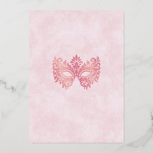 Elegant roze Masquerade Mask Quinceanera Folie Uitnodiging (Achterkant)
