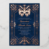 Elegant roze Masquerade Mask Quinceanera Folie Uitnodiging (Voorkant)