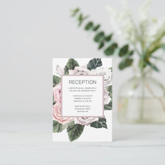 Elegant Roze Mauve Roos Bloemen Waterverf Bruiloft Informatiekaartje (Staand voorkant)