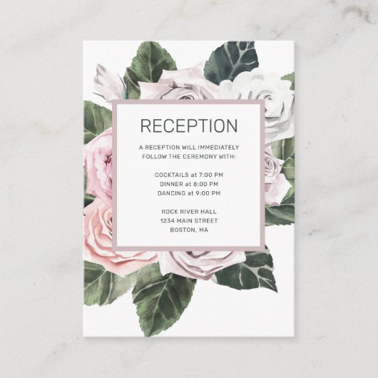 Elegant Roze Mauve Roos Bloemen Waterverf Bruiloft Informatiekaartje (Voorkant)