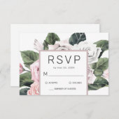 Elegant Roze Mauve Roos Bloemen Waterverf Bruiloft RSVP Kaartje (Voorkant / Achterkant)