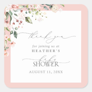 Elegant Roze Meisje Bloemen Baby shower Dank u Vierkante Sticker