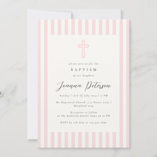 Elegant roze meisje doop kaart (Voorkant)