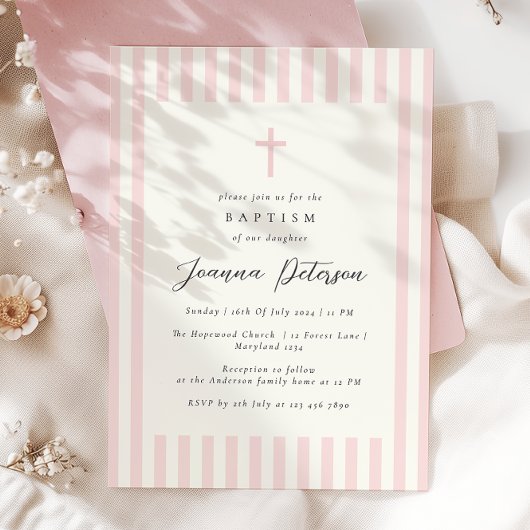 Elegant roze meisje doop kaart