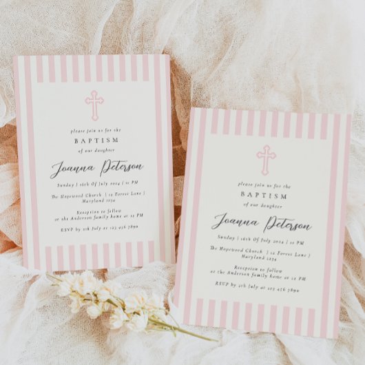 Elegant roze meisje doop kaart