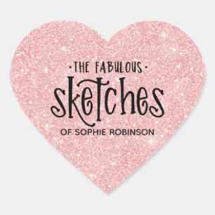 Elegant Roze Meisje Glitter Artist Business Hart Sticker
