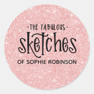 Elegant Roze Meisje Glitter Artist Business Ronde Sticker