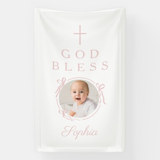 Elegant Roze Meisje God Bless Foto Spandoek (Verticaal)
