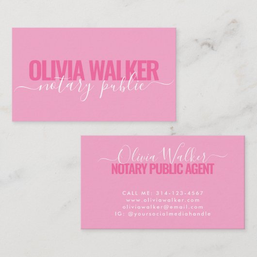 Elegant Roze Meisje Handtekening Notaris Public Ag Visitekaartje (Voorkant / Achterkant)