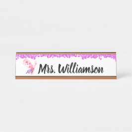 Elegant Roze Meisje Sparkle Butterfly Docent Bureau Naambordje
