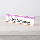Elegant Roze Meisje Sparkle Butterfly Docent Bureau Naambordje (Voorkant)
