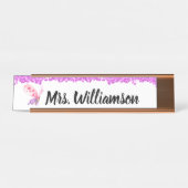 Elegant Roze Meisje Sparkle Butterfly Docent Bureau Naambordje (Voorkant)