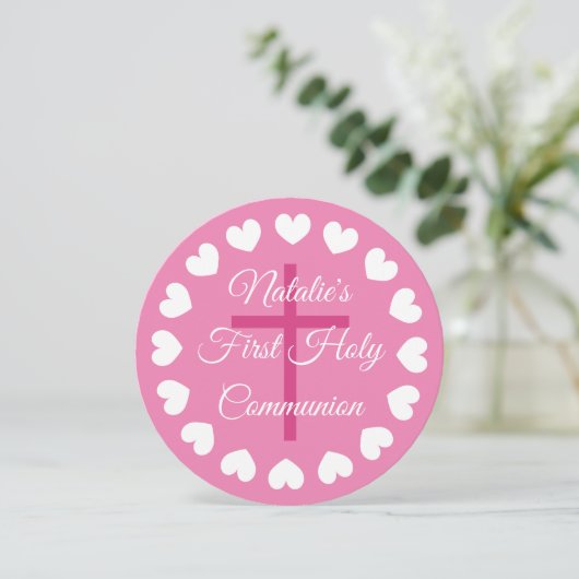 Elegant roze meisje's eerste heilige communistisch kaart (Staand voorkant)