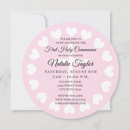 Elegant roze meisje's eerste heilige communistisch kaart (Achterkant)