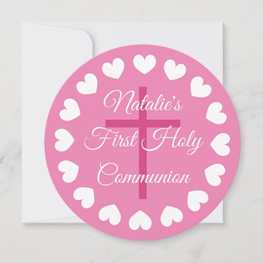 Elegant roze meisje's eerste heilige communistisch kaart (Voorkant)