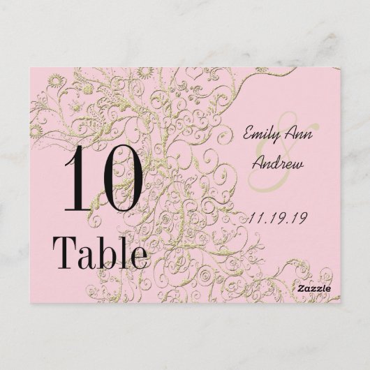 Elegant roze met Gold Swirls Table Numbers Briefkaart (Achterkant)