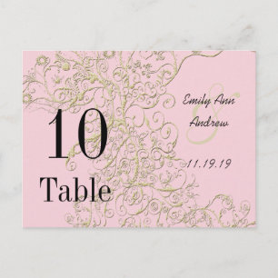 Elegant roze met Gold Swirls Table Numbers Briefkaart