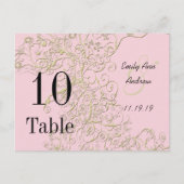 Elegant roze met Gold Swirls Table Numbers Briefkaart (Voorkant)