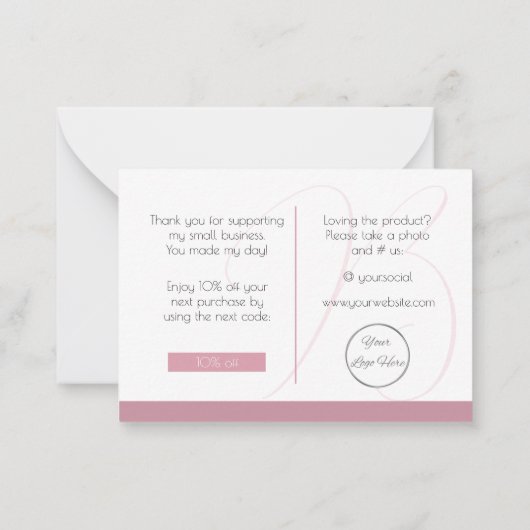 Elegant roze met logo business dank u notitiekaartje (Achterkant)