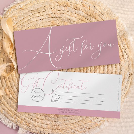 Elegant roze met logo vrouwelijk cadeaubon kaart
