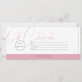 Elegant roze met logo vrouwelijk cadeaubon kaart (Achterkant)