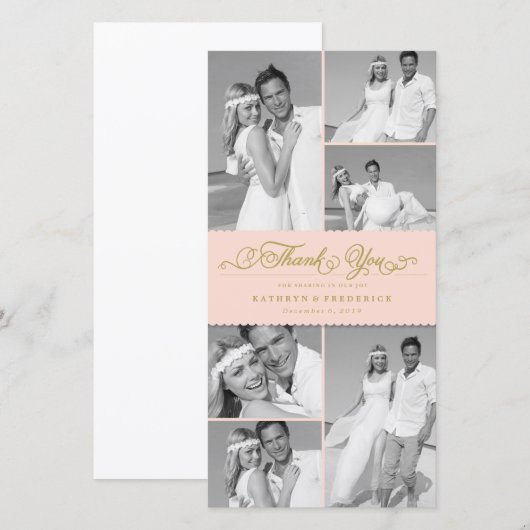 Elegant roze met opgerold band 6 Foto van het brui Bedankkaart (Voorkant / Achterkant)