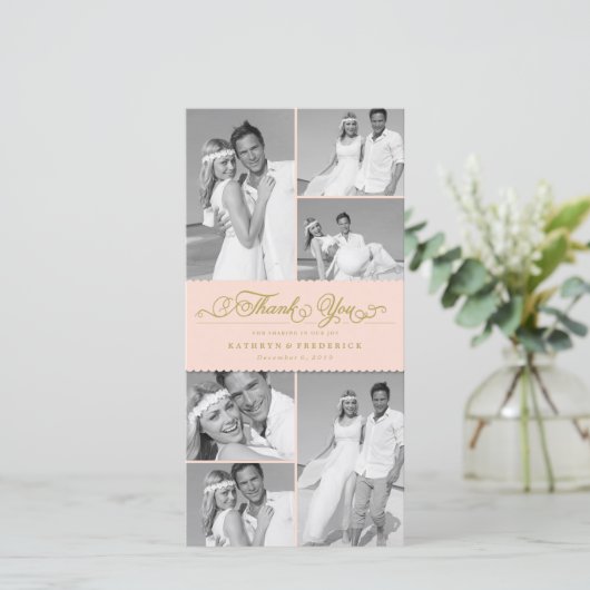 Elegant roze met opgerold band 6 Foto van het brui Bedankkaart (Staand voorkant)