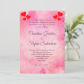 Elegant roze met rode harten Valentijns huwelijk Kaart (Staand voorkant)
