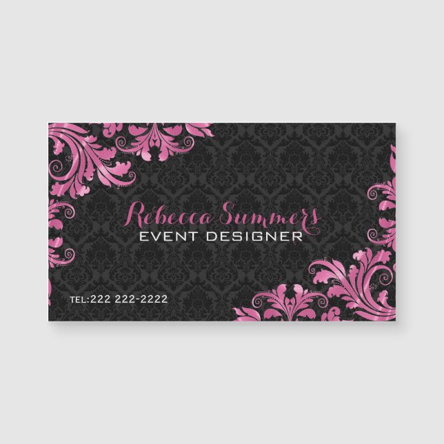 Elegant Roze Metaal Kant Zwart Damasks (Voorkant)