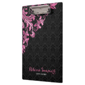 Elegant Roze Metaal Kant Zwart Damasks Klembord (Links)