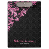 Elegant Roze Metaal Kant Zwart Damasks Klembord (Voorkant)
