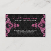 Elegant Roze Metaal Kant Zwart Damasks Visitekaartje (Achterkant)