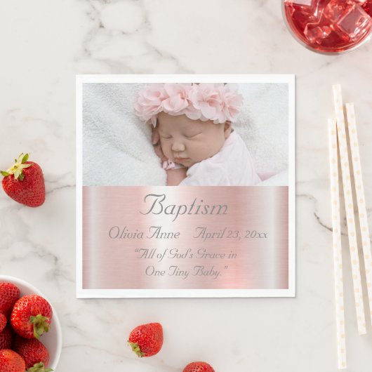 Elegant Roze Metallic Foto Name Baby Girl Baptisme Servet (Insitu)