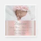 Elegant Roze Metallic Foto Name Baby Girl Baptisme Servet (Voorkant)