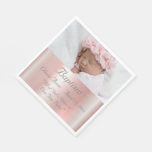 Elegant Roze Metallic Foto Name Baby Girl Baptisme Servet (Hoek)