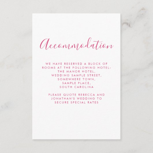 Elegant roze minimale bruiloft accommodatie Kaart (Voorkant)