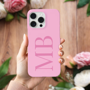 Elegant Roze Minimalistisch Initiaal Monogram iPhone 15 Pro Max Hoesje