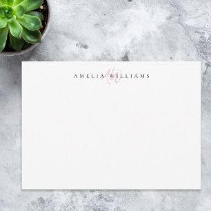 Elegant Roze Minimalistisch Monogram Notitiekaartje