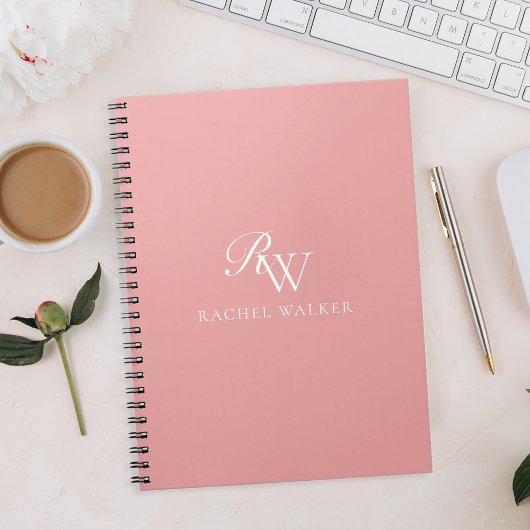 Elegant Roze Minimalistische Monogram Notitieboek