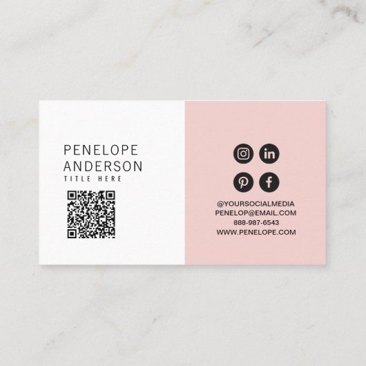 Elegant Roze Minimalistische QR Code Modern Boho G Visitekaartje (Achterkant)