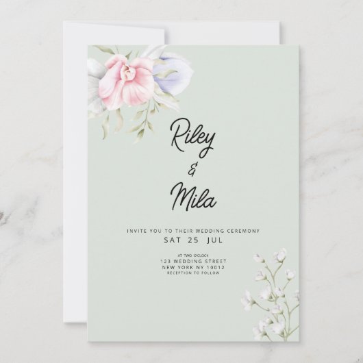 Elegant roze mint groen lila bloemenbruiloft kaart (Voorkant)