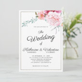 Elegant roze mint plechtig schrift florale bruilof kaart (Staand voorkant)
