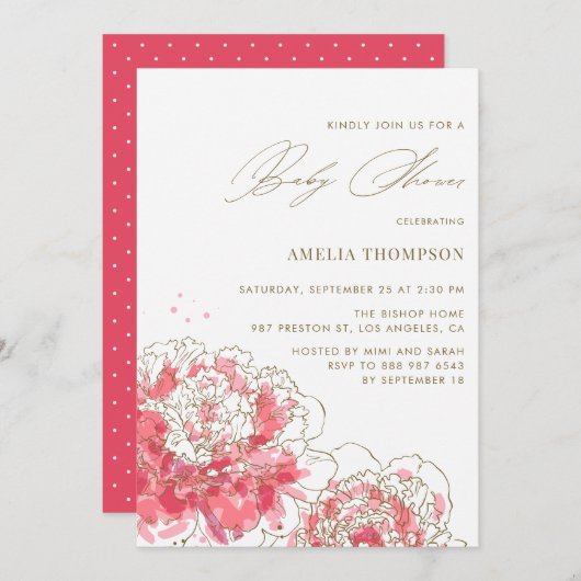 Elegant roze modern Baby shower van pruimen Kaart (Voorkant / Achterkant)