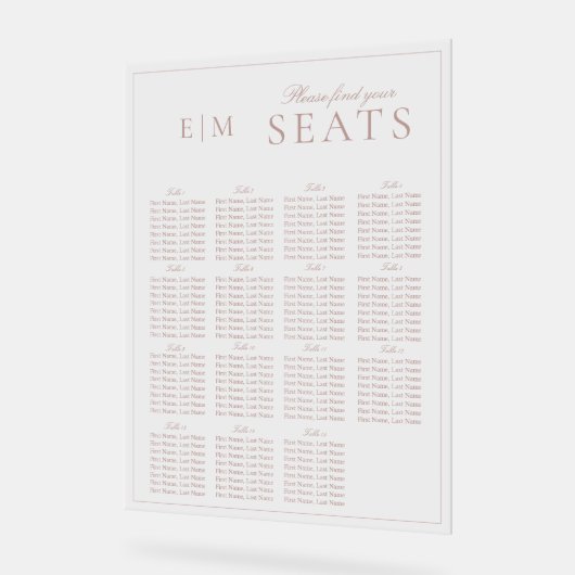 Elegant Roze Modern Script Monogram Trouwstoel Acryl Bord (Hoek)