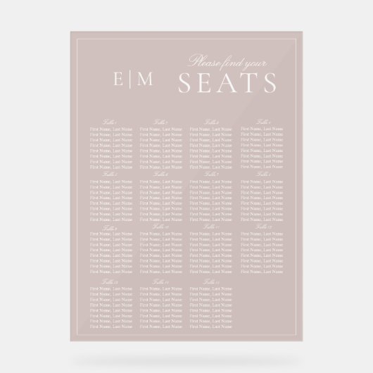 Elegant Roze Modern Script Monogram Trouwstoel Acryl Bord (Voorkant)