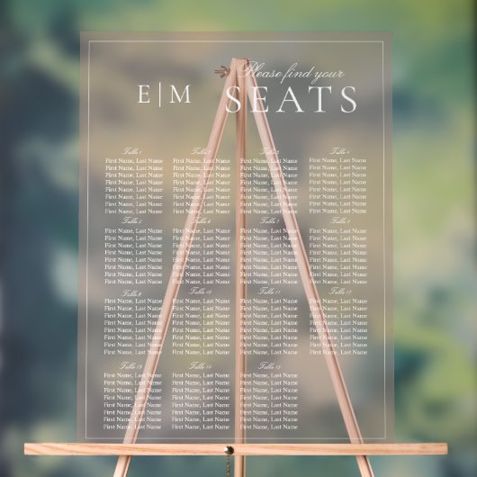 Elegant Roze Modern Script Monogram Trouwstoel Acryl Bord (Neutraal)