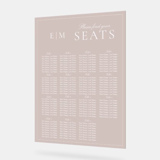 Elegant Roze Modern Script Monogram Trouwstoel Acryl Bord (Hoek)