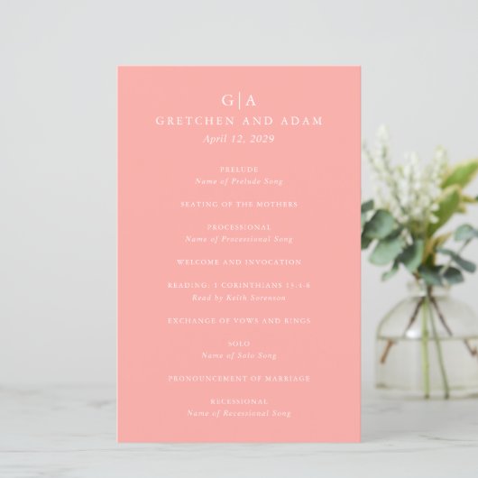 Elegant Roze Modern Trouwprogramma (Staand voorkant)