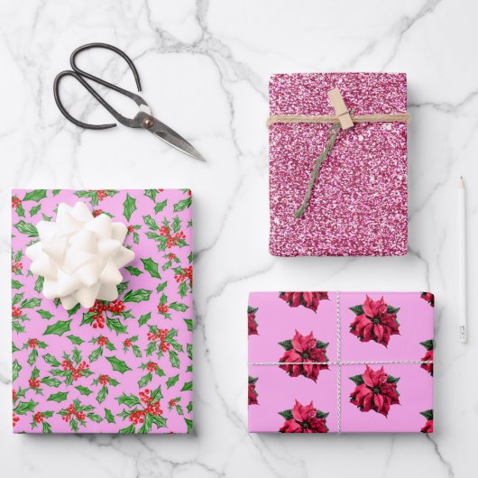 Elegant roze moderne kerstpatroon inpakpapier vel (Voorkant)